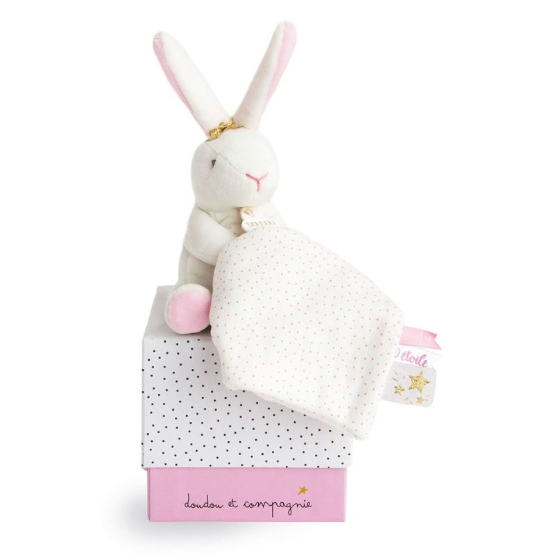  - rabbit pink star - baby comforter white 
